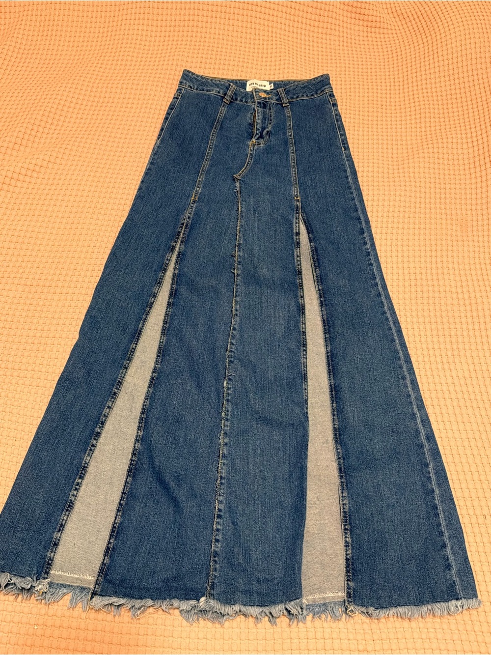 Denim  Maxi Skirt with Frayed Hem - Blue /litz by uniq